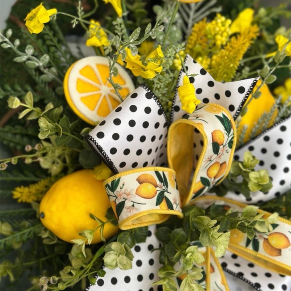 SOLD!!
Lemon-Themed Floral Wreath with Polka Dot Ribbon - Picture 2 of 4